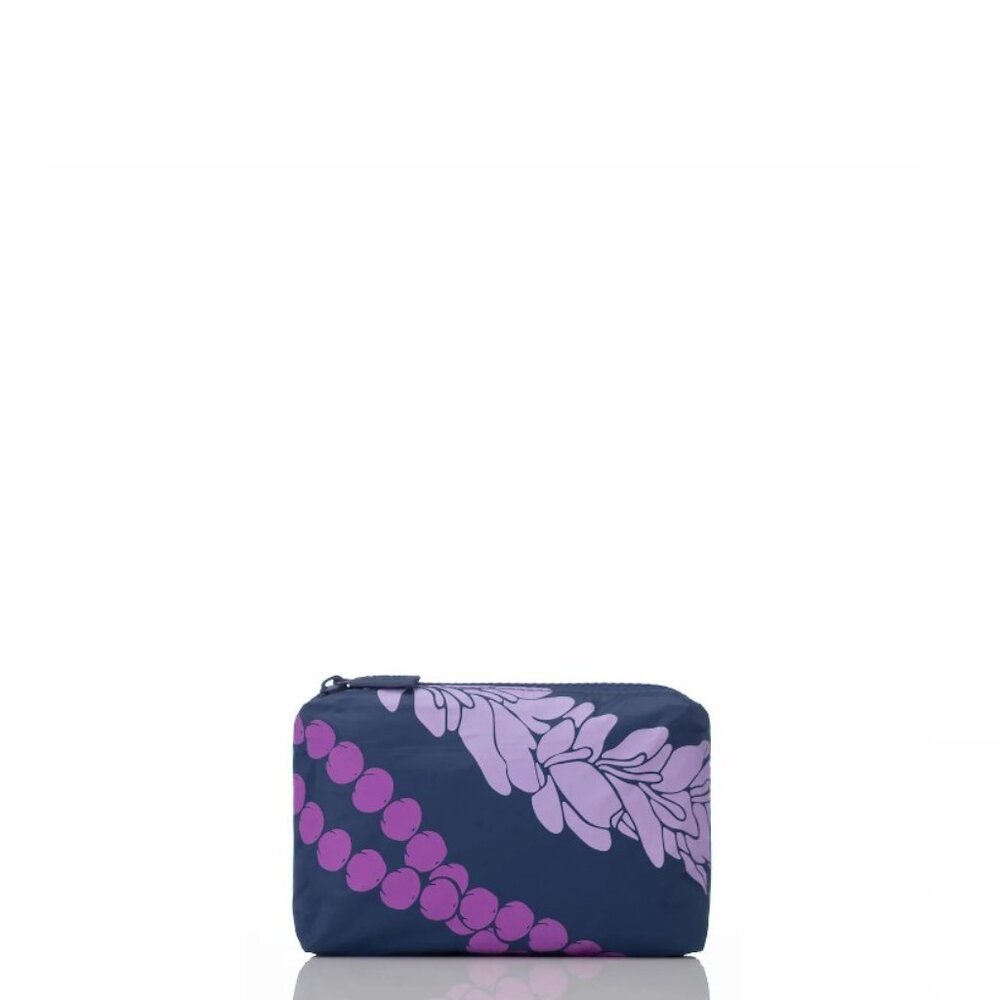 Aloha Collection Mini Pouch, Kaua'i Mokihana, violet on navy